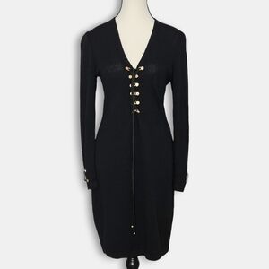 St. John Collection Santana Knit Vintage Long Sleeve Black Wool Dress Size 4